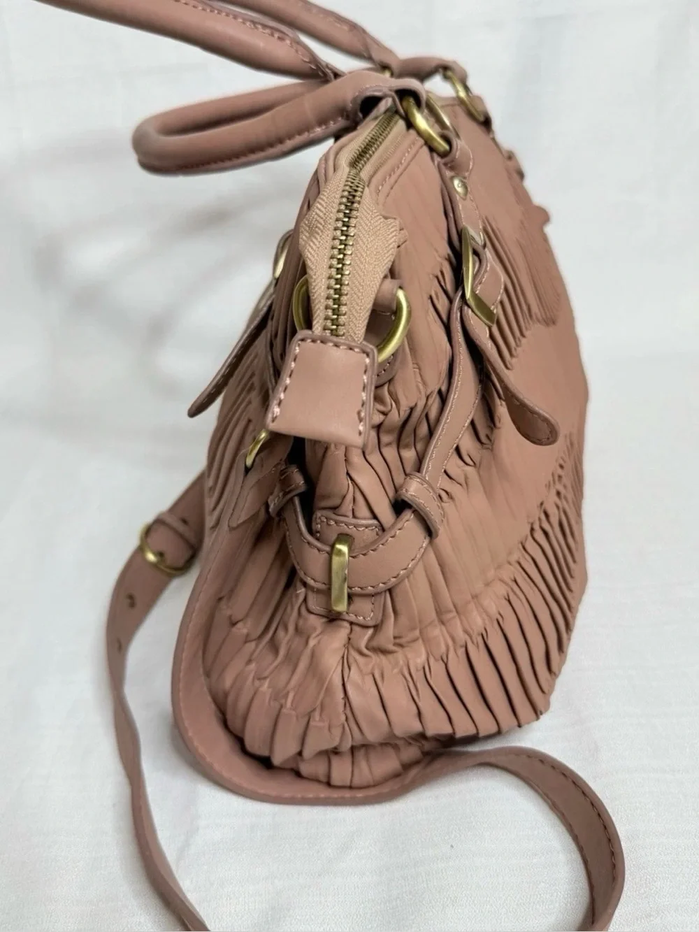 COACH 2WAY Madison Gathered 2-Way Tote Leather Handbag Blush Pink Crossbody